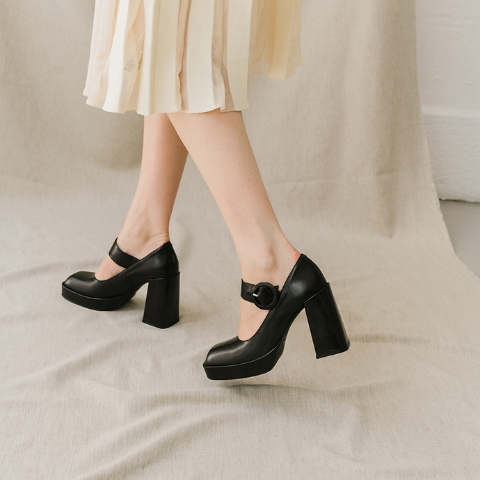 Babies à talons, plateformes et bouts ca...  en cuir noir