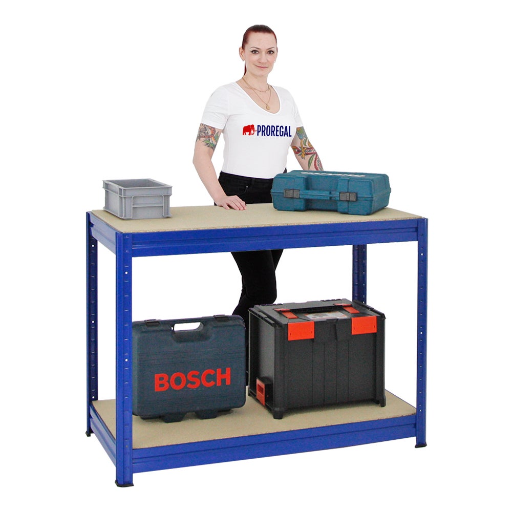 PROREGAL In hoogte verstelbare werkbank Dino HxBxD 90 x 120 x 60 cm Draagvermogen 600 kg Blauw