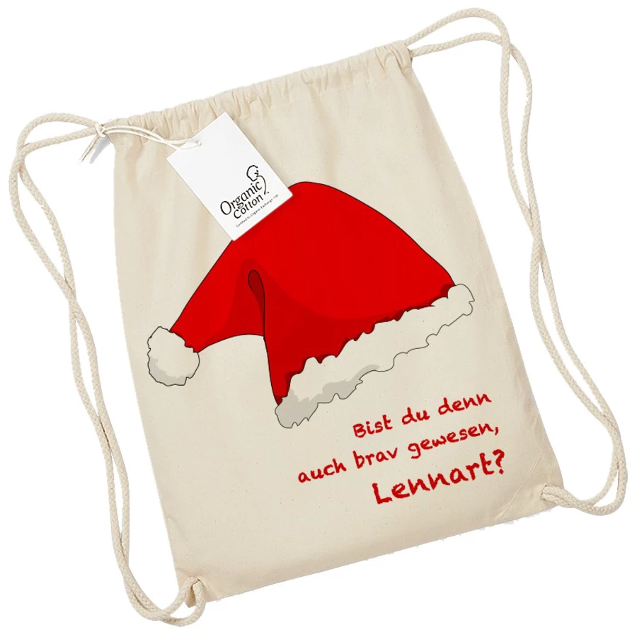 Schnullireich Kindergartenbeutel  Stoffbeutel  Turnbeutel mit Namen Nikolaus Natur