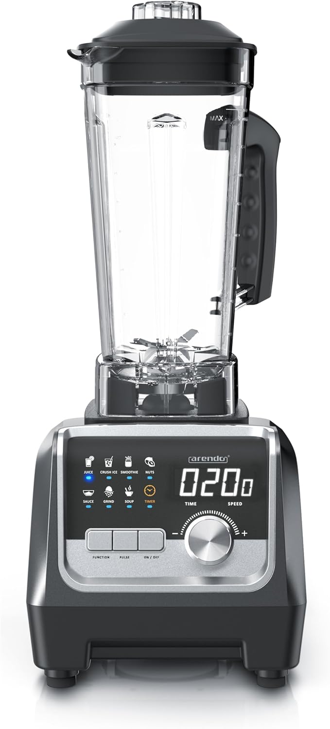 Arendo – Standmixer 2000 Watt - Hochleistungsmixer Edelstahl - 2 Liter Fassungsvermögen – mit Display - 9 Geschwindigkeitsstufen – hochwertige Edelstahl-Messereinheit – 3 voreingestellte Programme