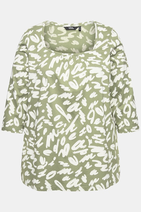 Shirt, A-Linie, Zierfalten, Carree-Ausschnitt, 3/4-Arm
