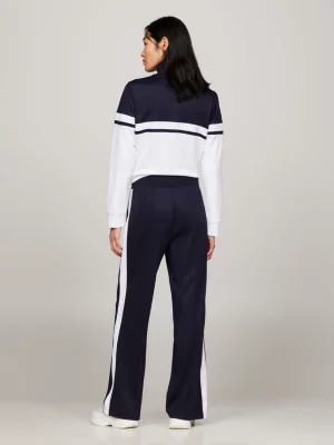 Calça de moletom esportiva de cintura média com listras contrastantes