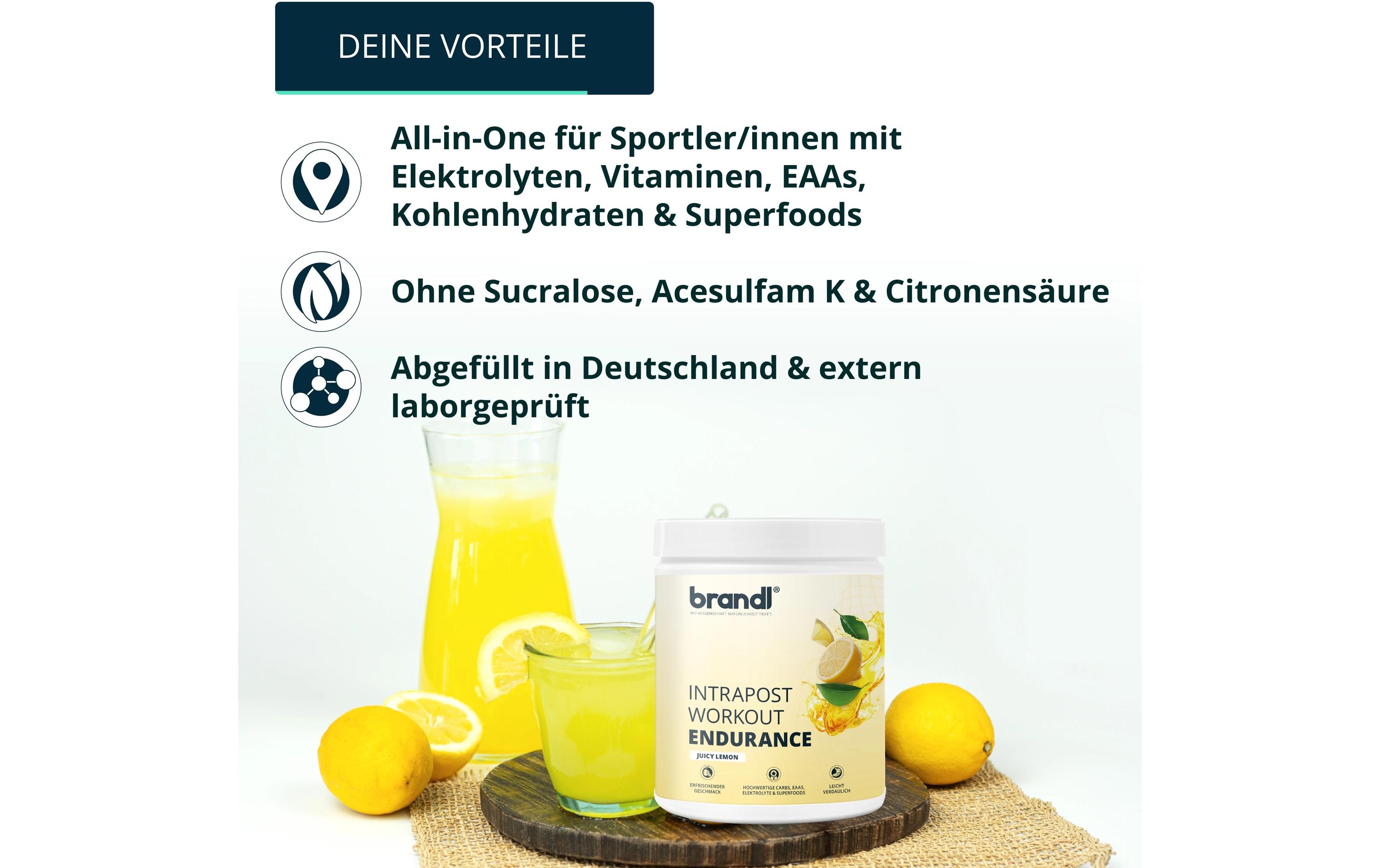 Ausdauer-Drink Isotonisches Getränk Zitrone, 600 gMineralstoffdrink mit EAAs, Superfoods und Kohlenhydraten für vielseitige sportliche Anforderungen