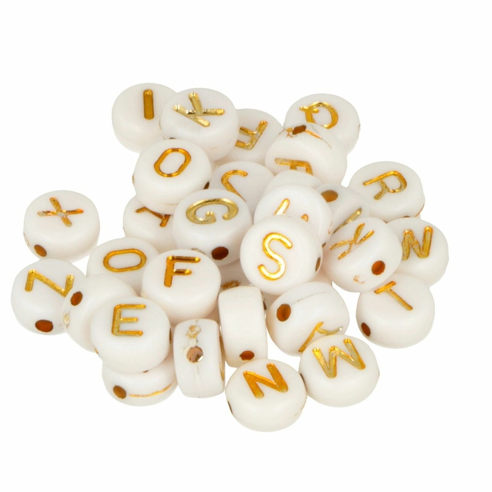 900 perles alphabet blanc/ noir/ doré