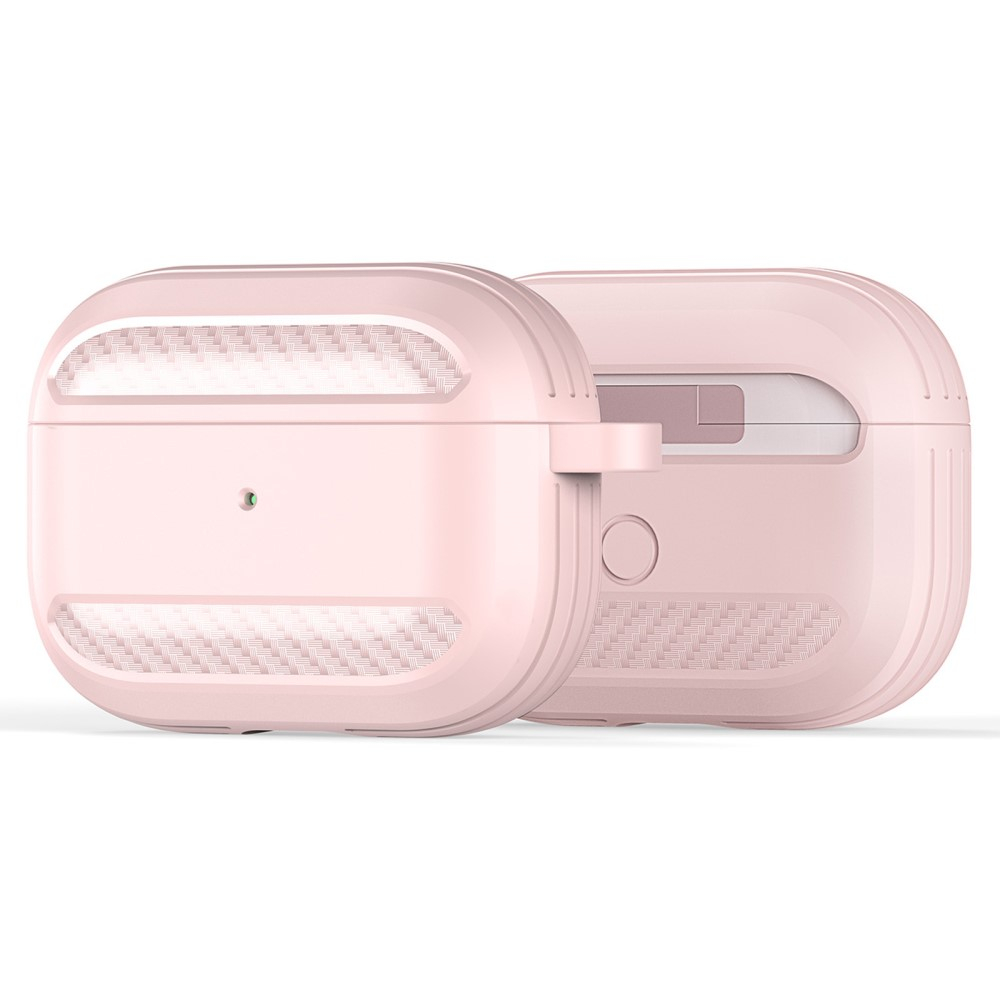 AirPods Pro 2 / AirPods Pro Gummi Schutzhülle Abdeckung mit Karabinerhaken Carbon Look - Rosa