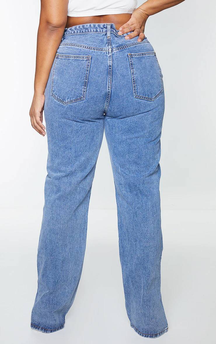 Délavage Vintage Jean Grande Taille À Ourlet Fendu