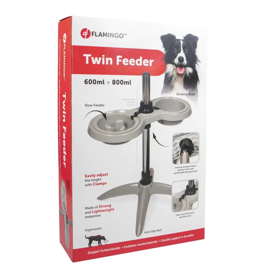 Comedouro e bebedouro para cães Flamingo Suvi com suporte