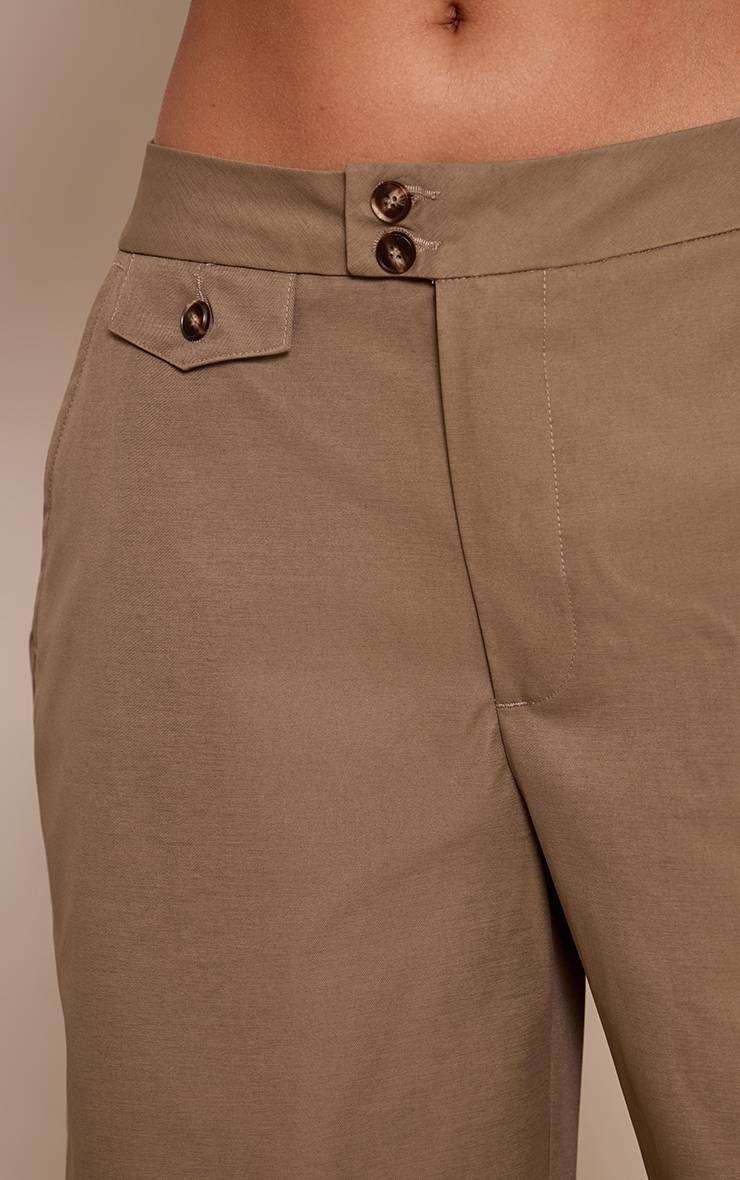 Kaki Pantalon Tissé À Jambe Tonneau Avec Boutons