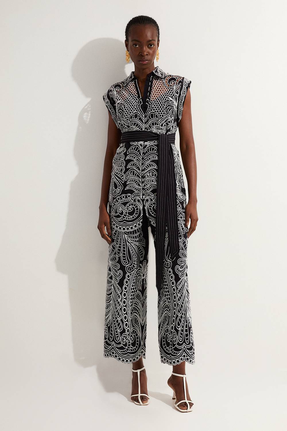 KarenMillen Pantalon en lin à broderie découpée tissée