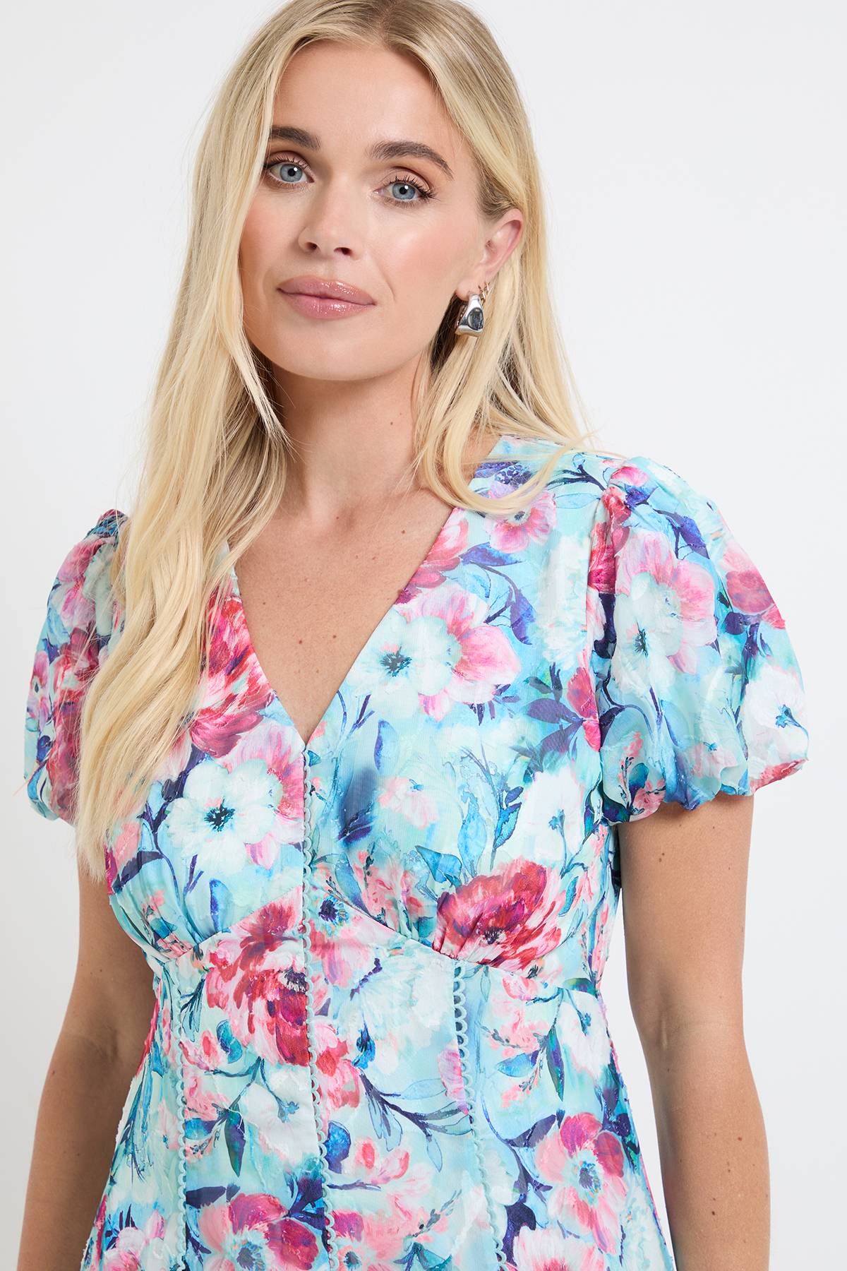 Wallis Robe Midi À Manches Froncées En Dévoré Floral Petite