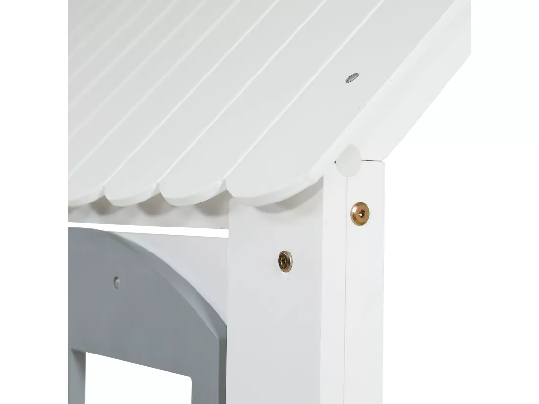 Lit superposé 90x200cm, lit d'enfant avec barrière anti-chute et 3 casiers de rangement dans l'escalier,Pin+MDF, blanc+gris,Sans matelas