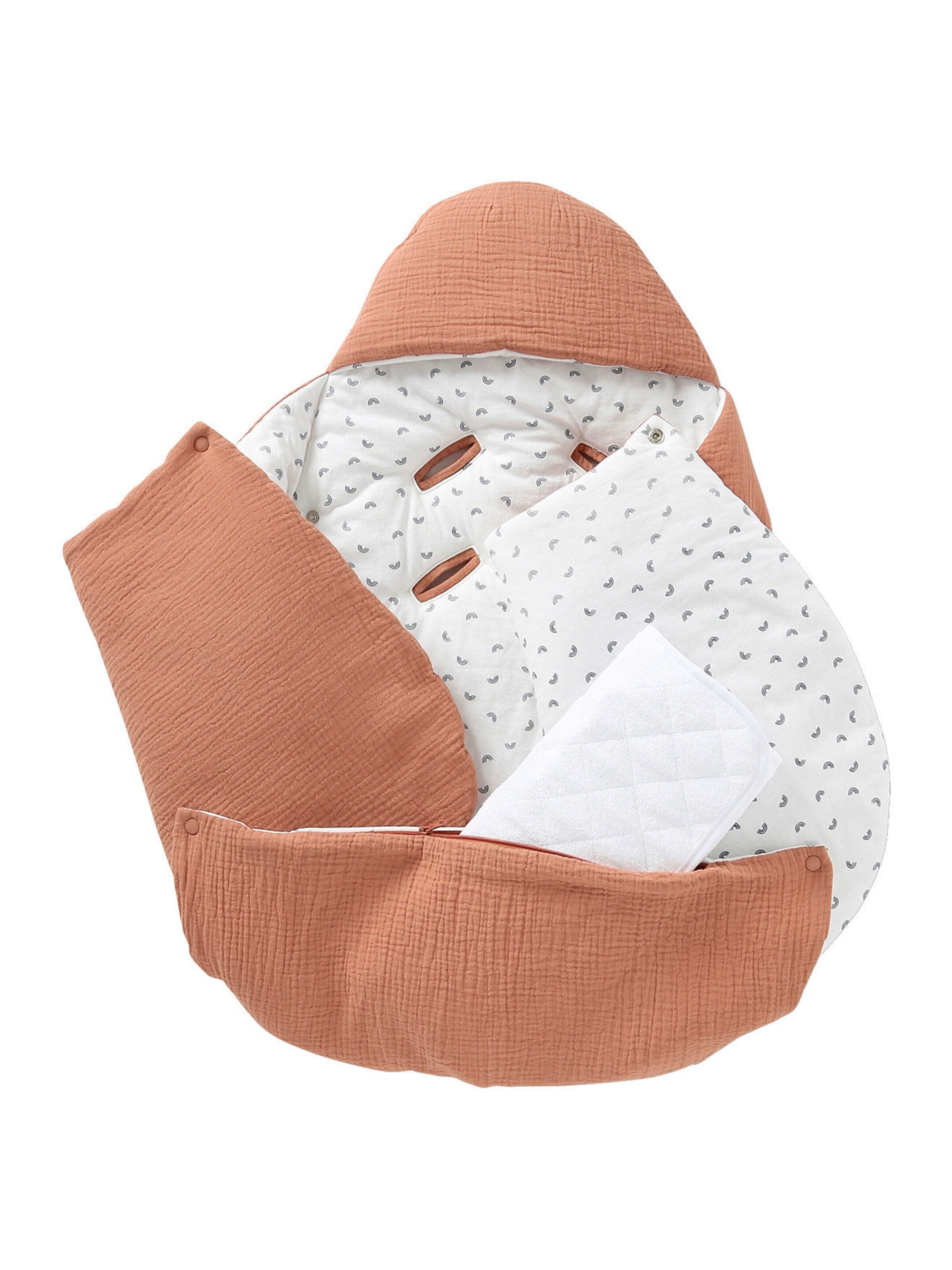 Vertbaudet 2-in-1 Baby Ausfahrsack/Wickelunterlage, Musselin terrakotta