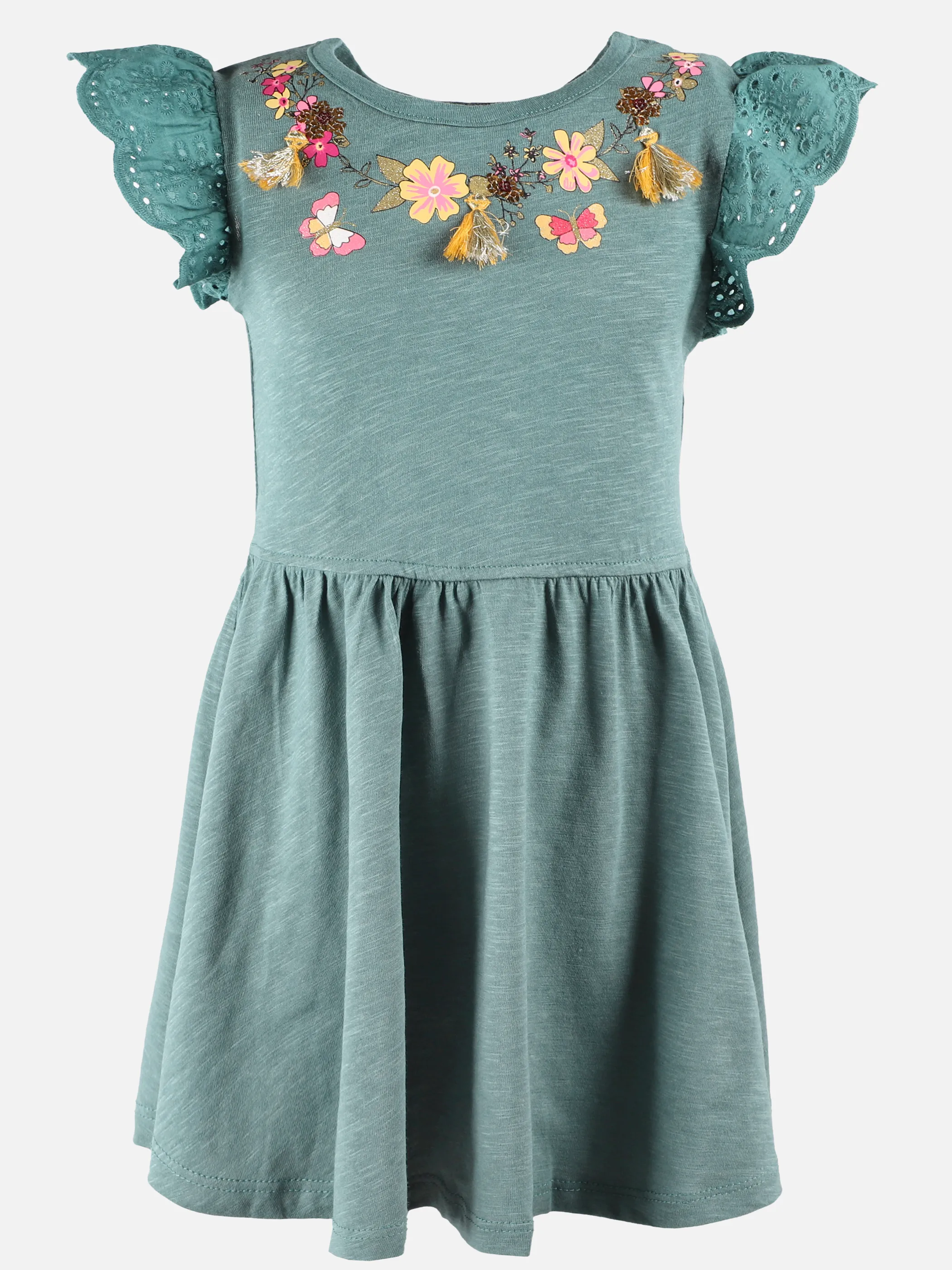 Mädchen Kleid mit Lochstickerei und Blumendetails