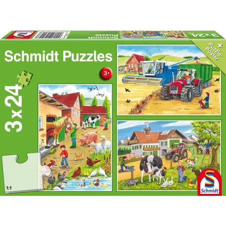 Schmidt Spiele KinderPuzzle - Auf dem Bauernhof, 3x24 Teile