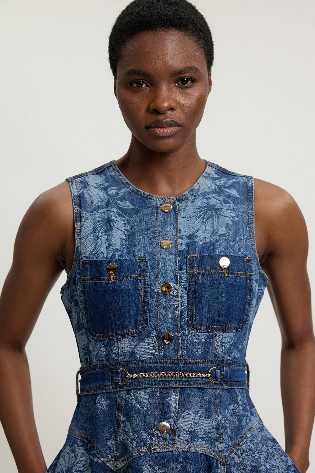 KarenMillen Robe Midi Évasée En Denim Jacquard Petite Taille