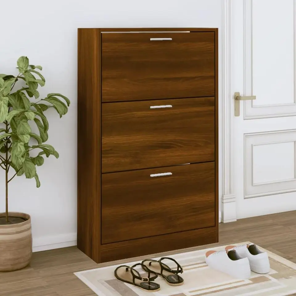 vidaXL - Schoenenkast 6 paar met 3 kleppen - Bruin eiken - Hout - 63x24x103 cm