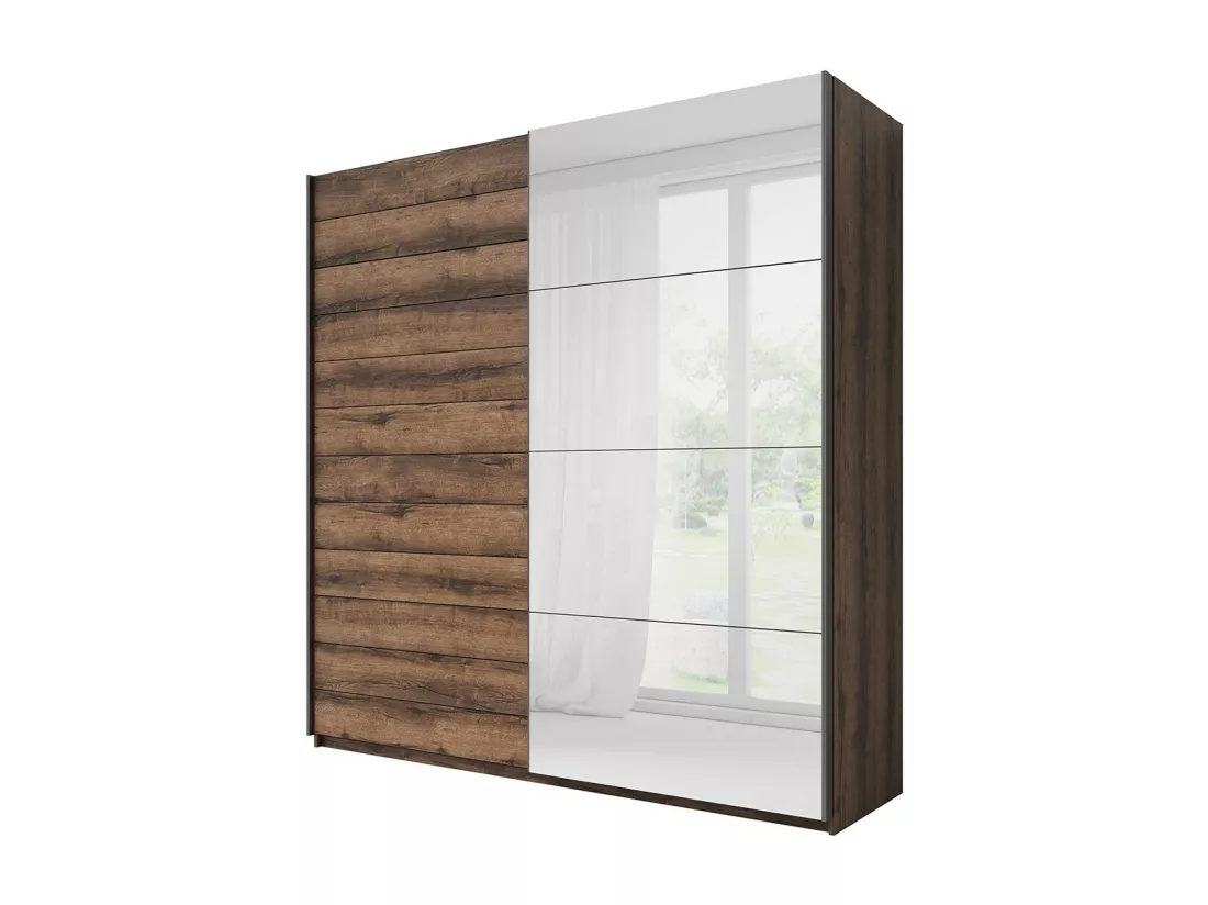 Chambre à coucher EOS : Armoire 220x210, Lit 160, commode, chevets. Couleur chêne foncé et noir