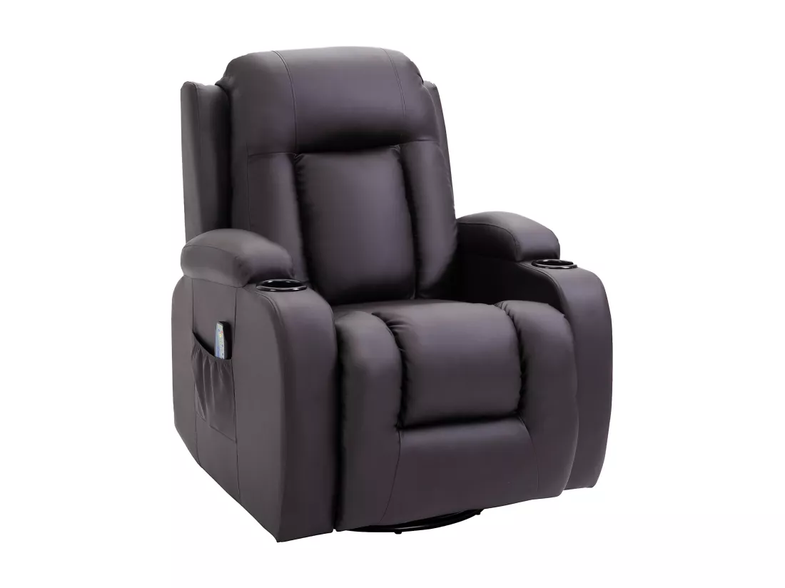 Fauteuil de massage et relaxation électrique chauffant inclinable manuellement repose-pied télécommande chocolat