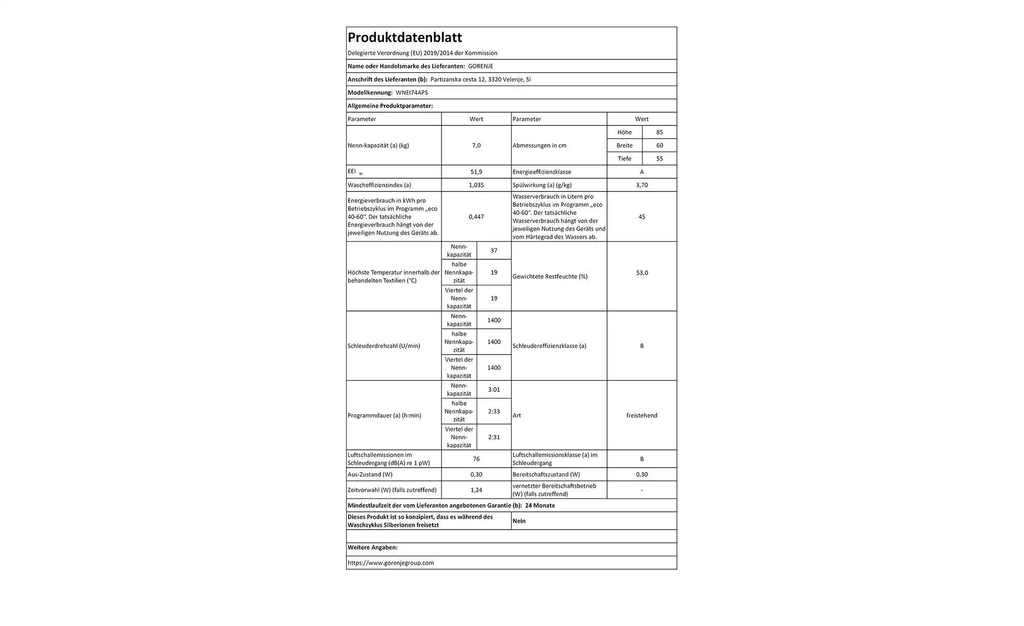 gorenje Waschvollautomat WNEI74APS