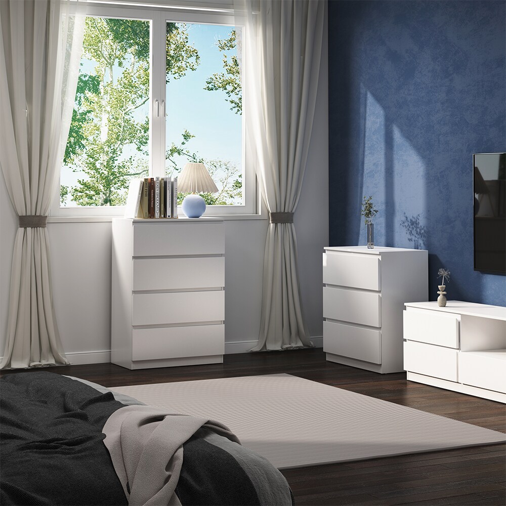 Vicco Kommode Calisto, Weiß 70 x 102 cm, mit 4 Schubfächer, Schrank, Wohnzimmer
