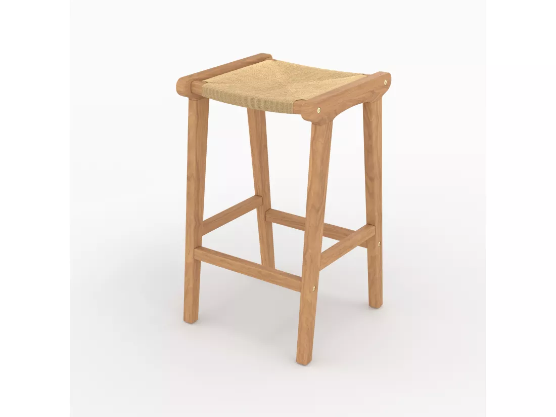 Tabouret pour ilot central 68 cm en teck et rotin - Kuna
