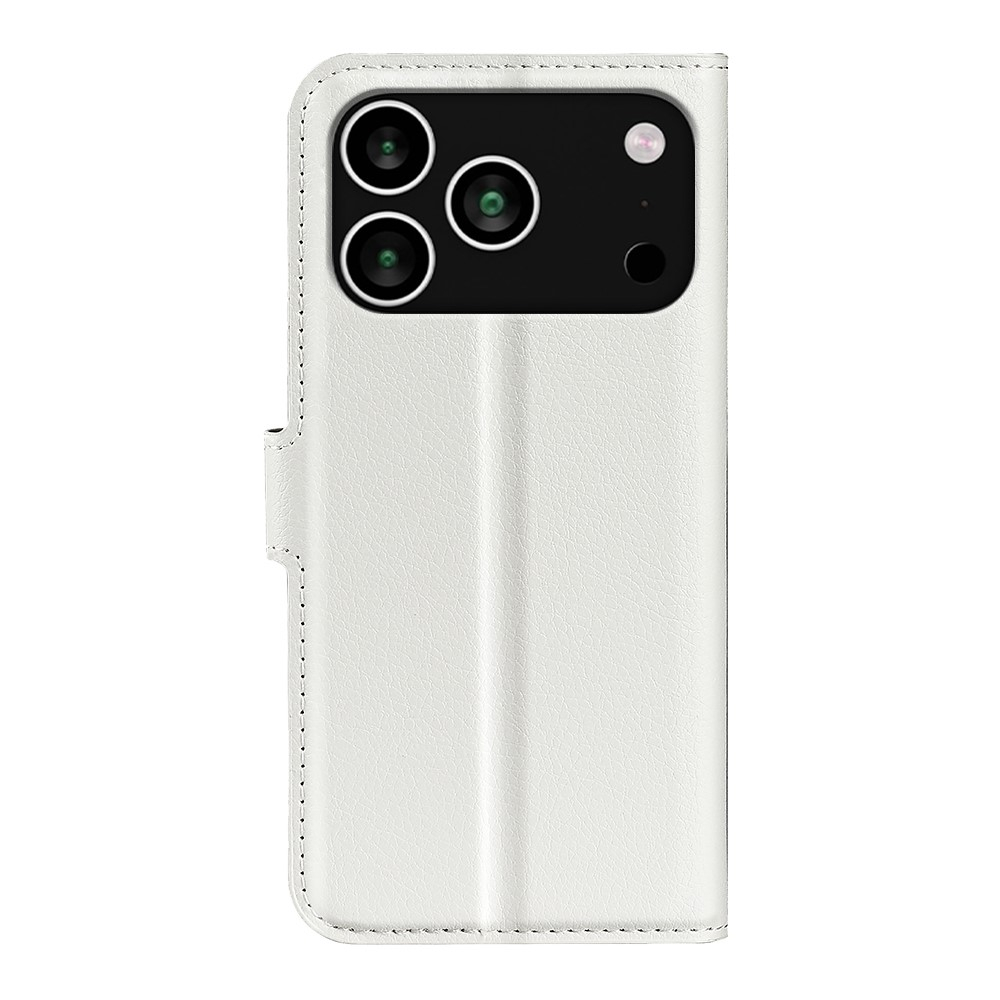 iPhone 17 Pro Max Leder Tasche Flip Cover Litchi Look - Weiss