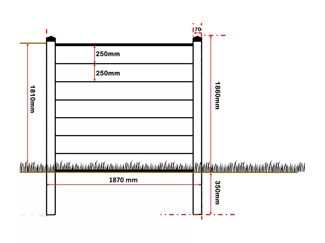 Panneaux de clôture à enterrer H.181 cm - kit 7 lames composite + 1 poteau gris clair - ENOLA