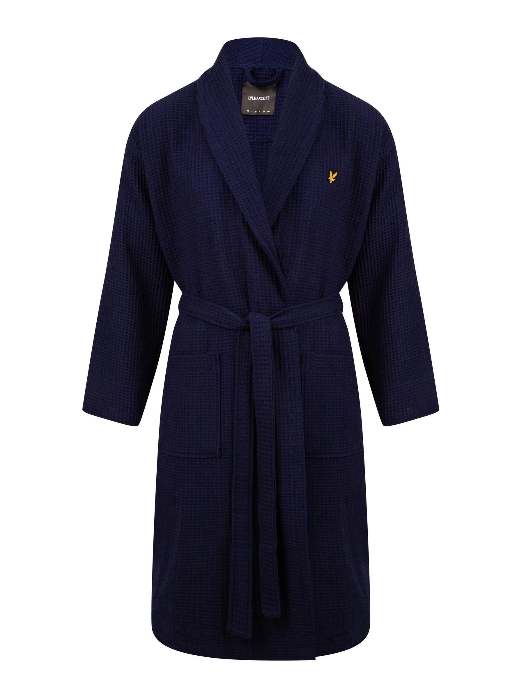 Blauw - Lyle & Scott 100% katoenen premium badjas met wafeldessin