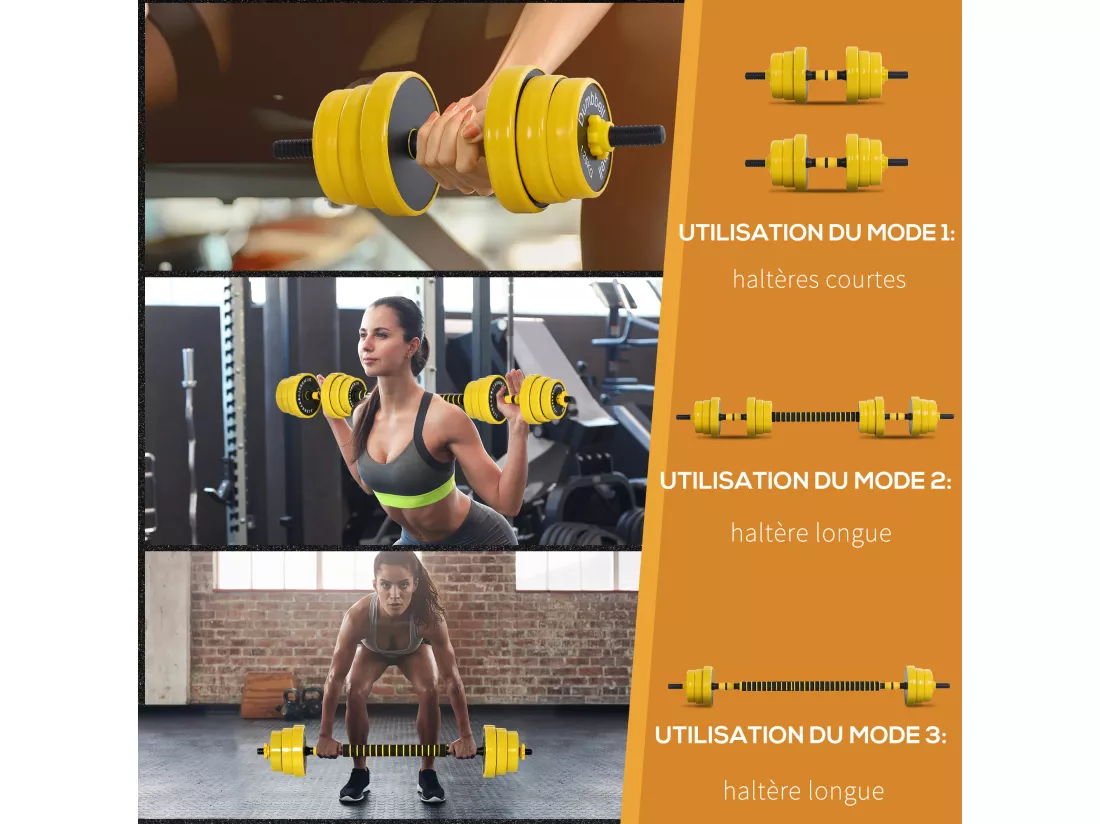 Ensemble d'haltères courtes ou longues 20 Kg - barre d'extension incluse - musculation réglable - entraînement musculaire & haltérophilie