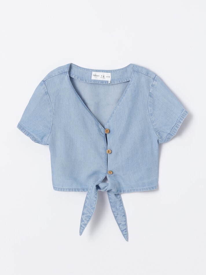 Camisa jeans leve com nó - Índigo