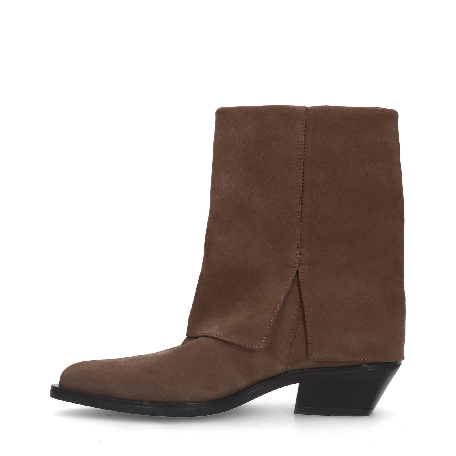 Taupe suède cowboy laarzen met flap