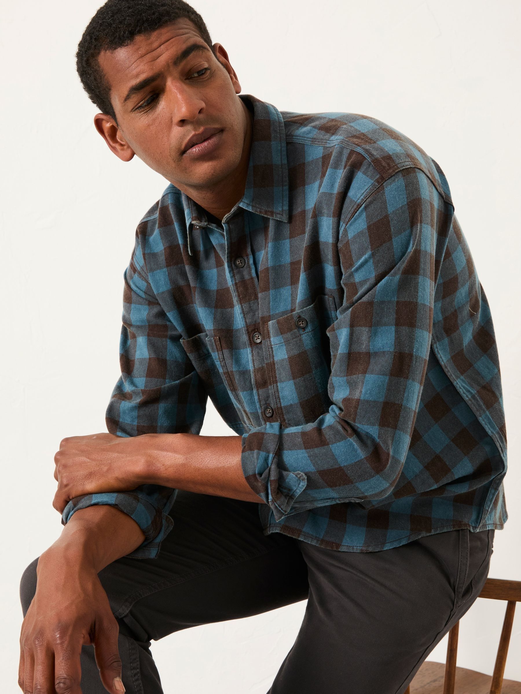 Normaal blauw - FatFace Long Sleeve Relaxed Fit Gingham Shirt