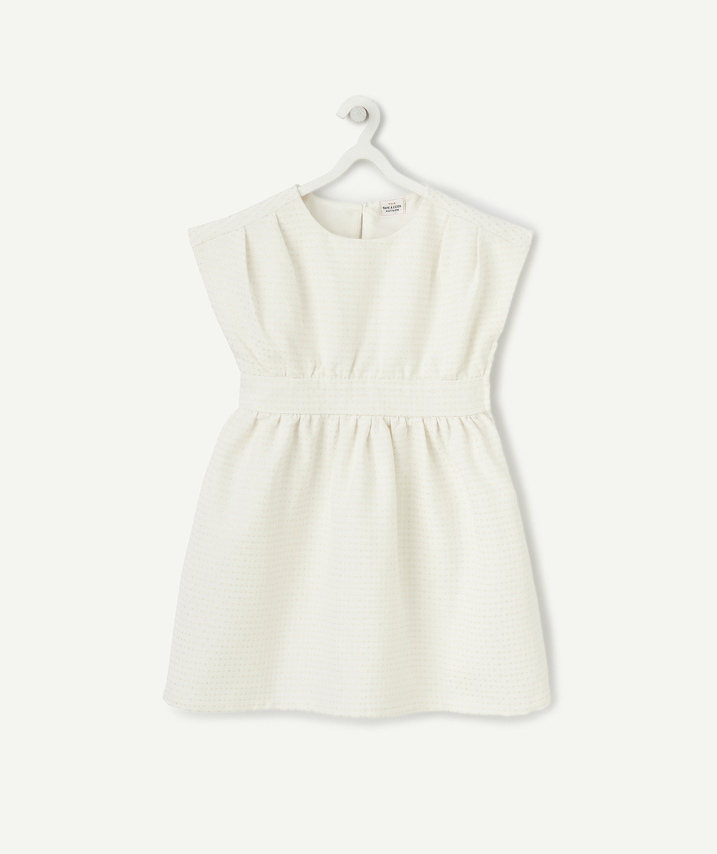 ROBE MANCHES COURTES FILLE ÉCRUE AVEC IMPRIMÉ LOSANGES PAILLETÉS