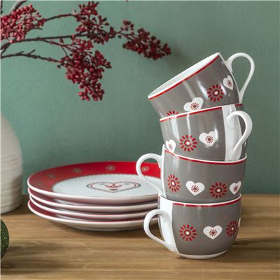 Vaisselle motif cœur et chalet - set de 4 pièces
