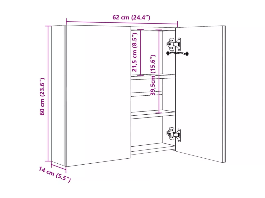 Armoire de salle de bain à miroir LED 60x14x62 cm