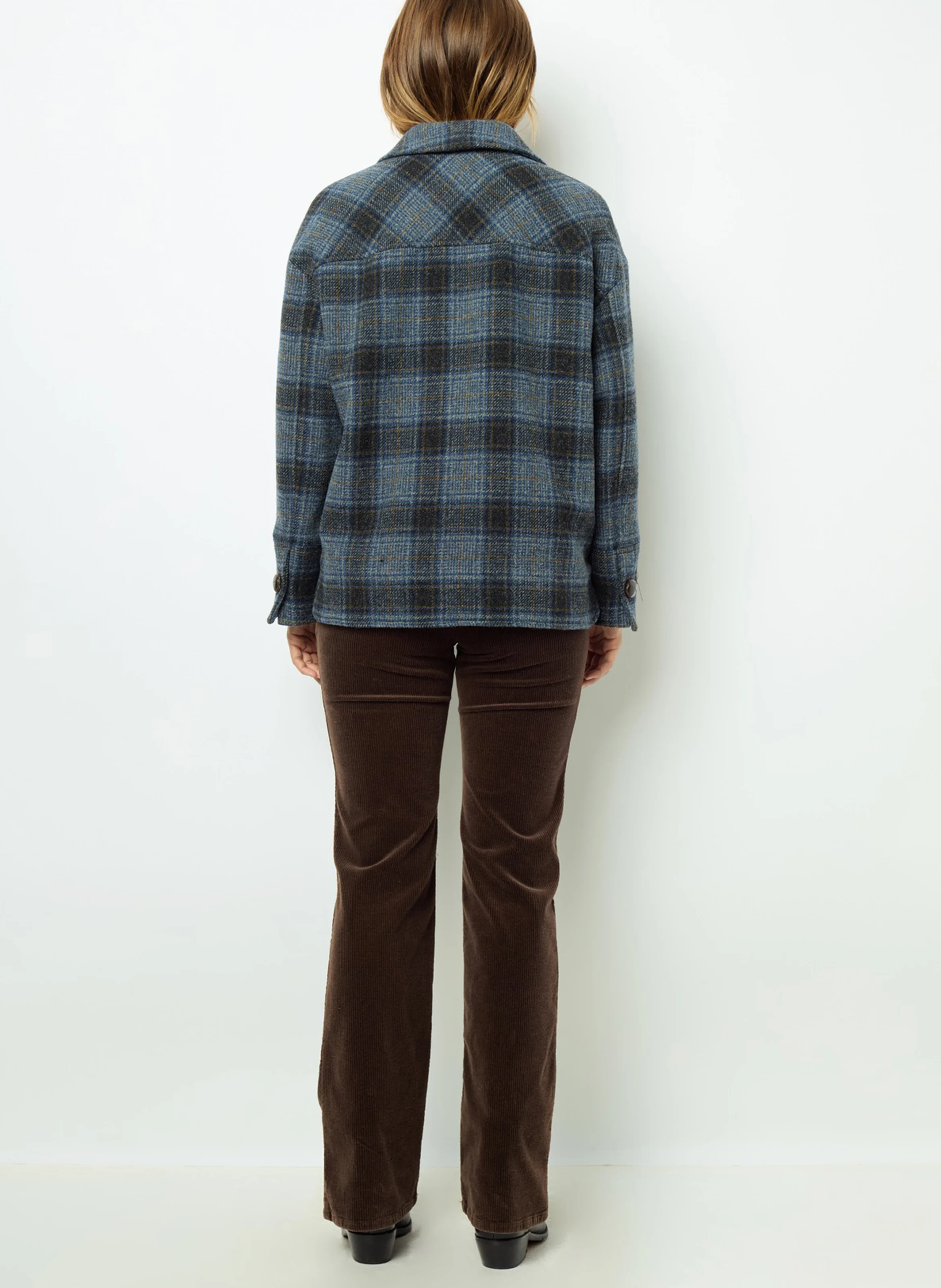 MAYSSANE - Veste aspect blazer en laine vierge à carreaux | Bleu