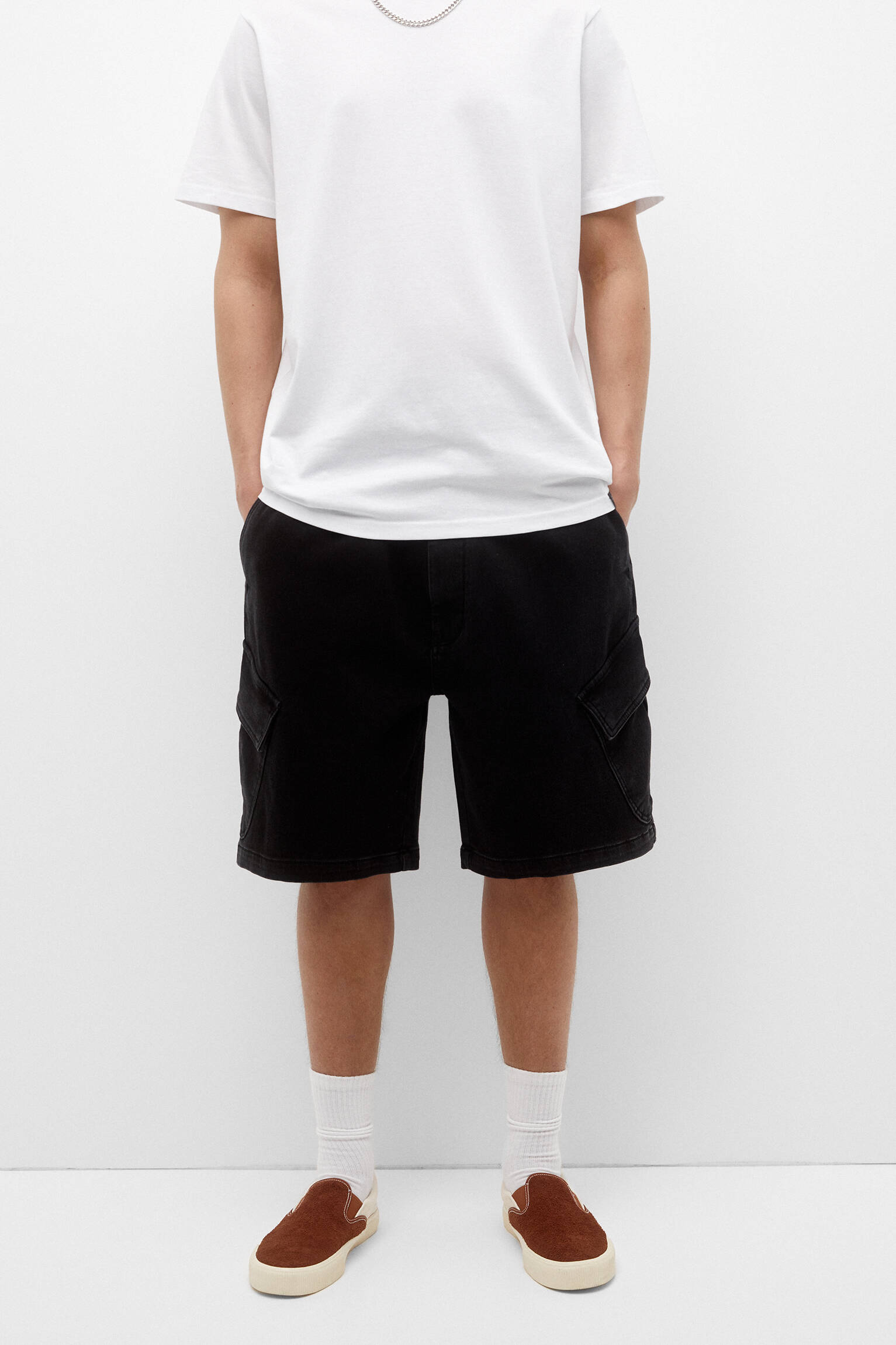Bermuda cargo jeans - preta