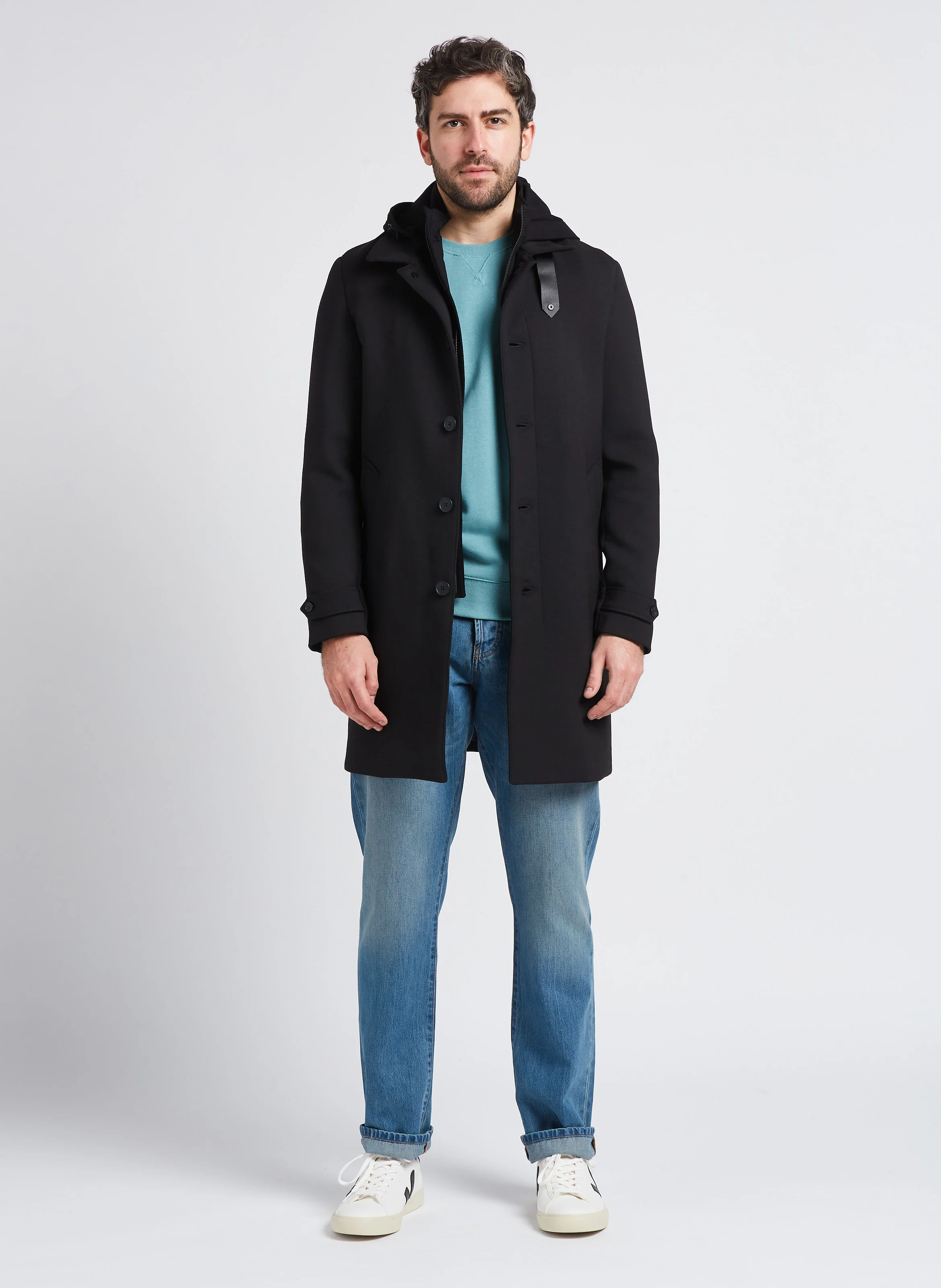 Trench slim-fit à capuche | Noir
