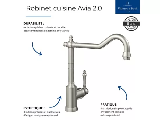 Robinet cuisine VILLEROY ET BOCH Avia 2.0 Anthracite