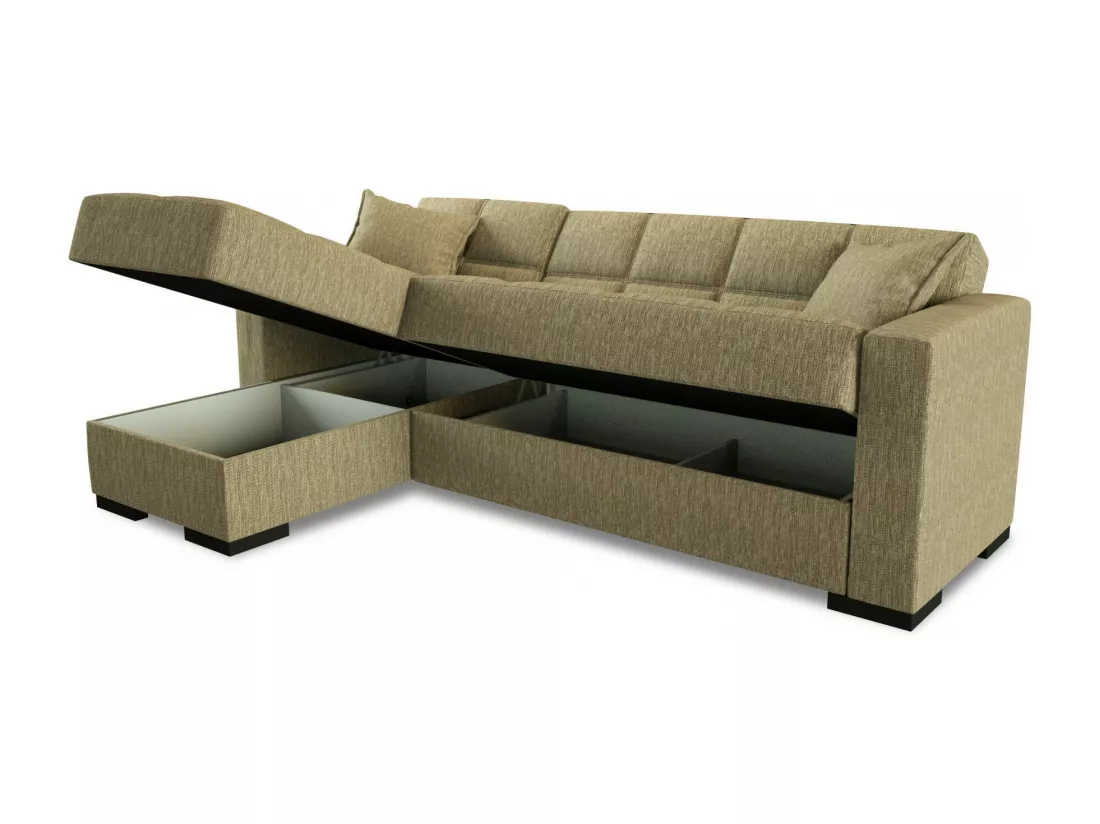 Canapé Fernando, Canapé d'angle avec péninsule réversible, Canapé de rangement pour le salon avec chaiselongue et 2 coussins, 230x150h81 cm, Beige
