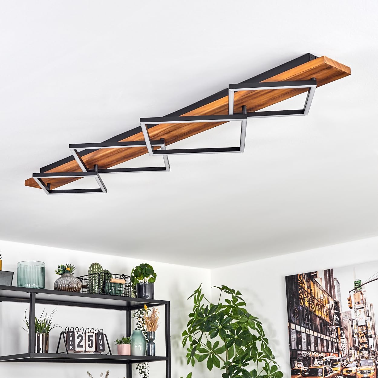 HOFSTEIN LED Deckenleuchte Pompu, Deckenlampe aus Metall/Holz/Kunststoff in Dunkelbraun/Schwarz/Weiß, 56W, 7600 Lumen, 3000 Kelvin, moderne Leuchte für Schlafzimmer, Esszimmer, Wohnzimmer, Küche, Flur