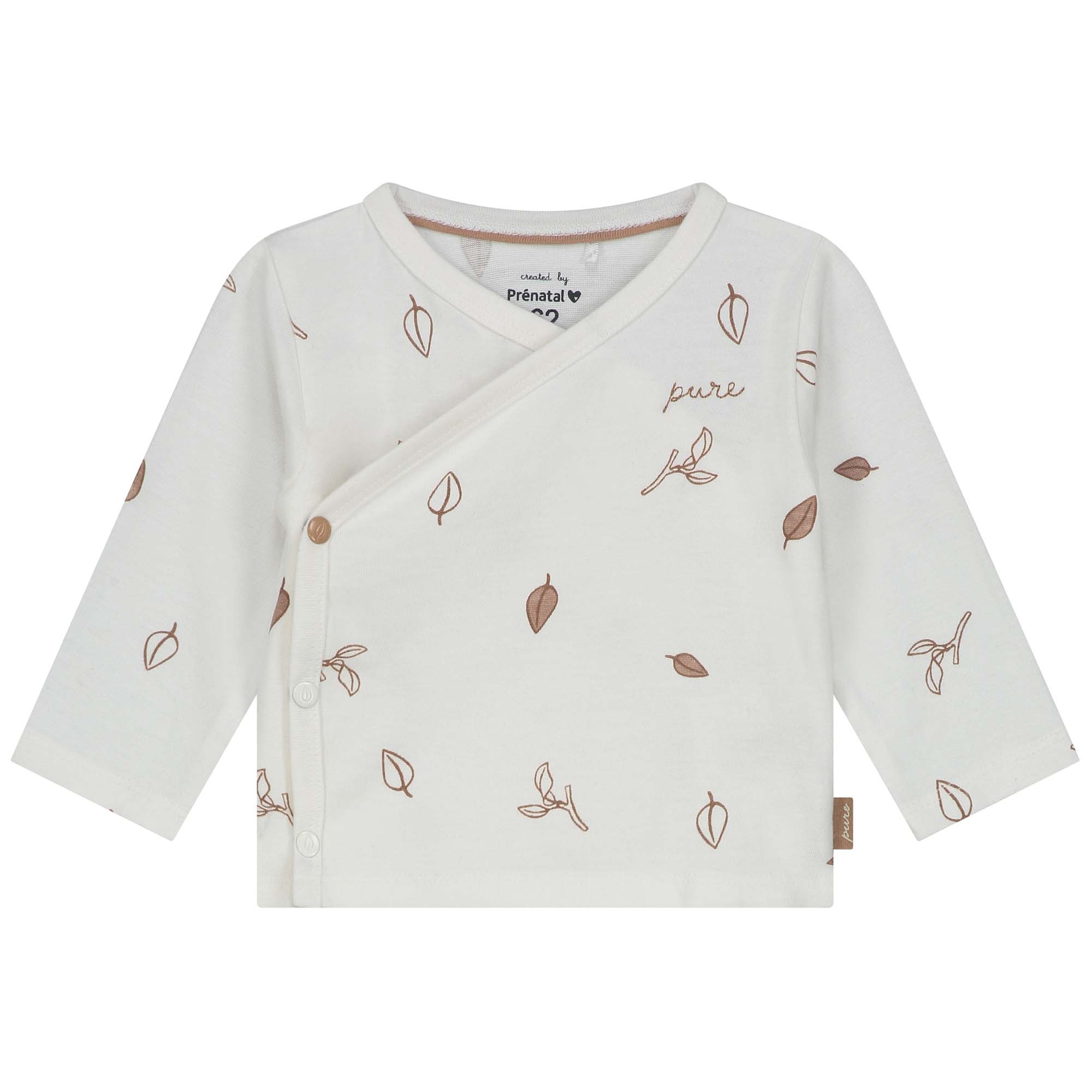 Prénatal newborn shirt Pure lange mouwen bladeren beige