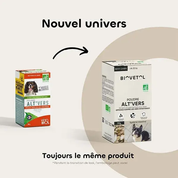 Biovetol - Alimento Saudável - Alt'vers em Pó Orgânico para Cães de Pequeno Porte <20kg - 30g