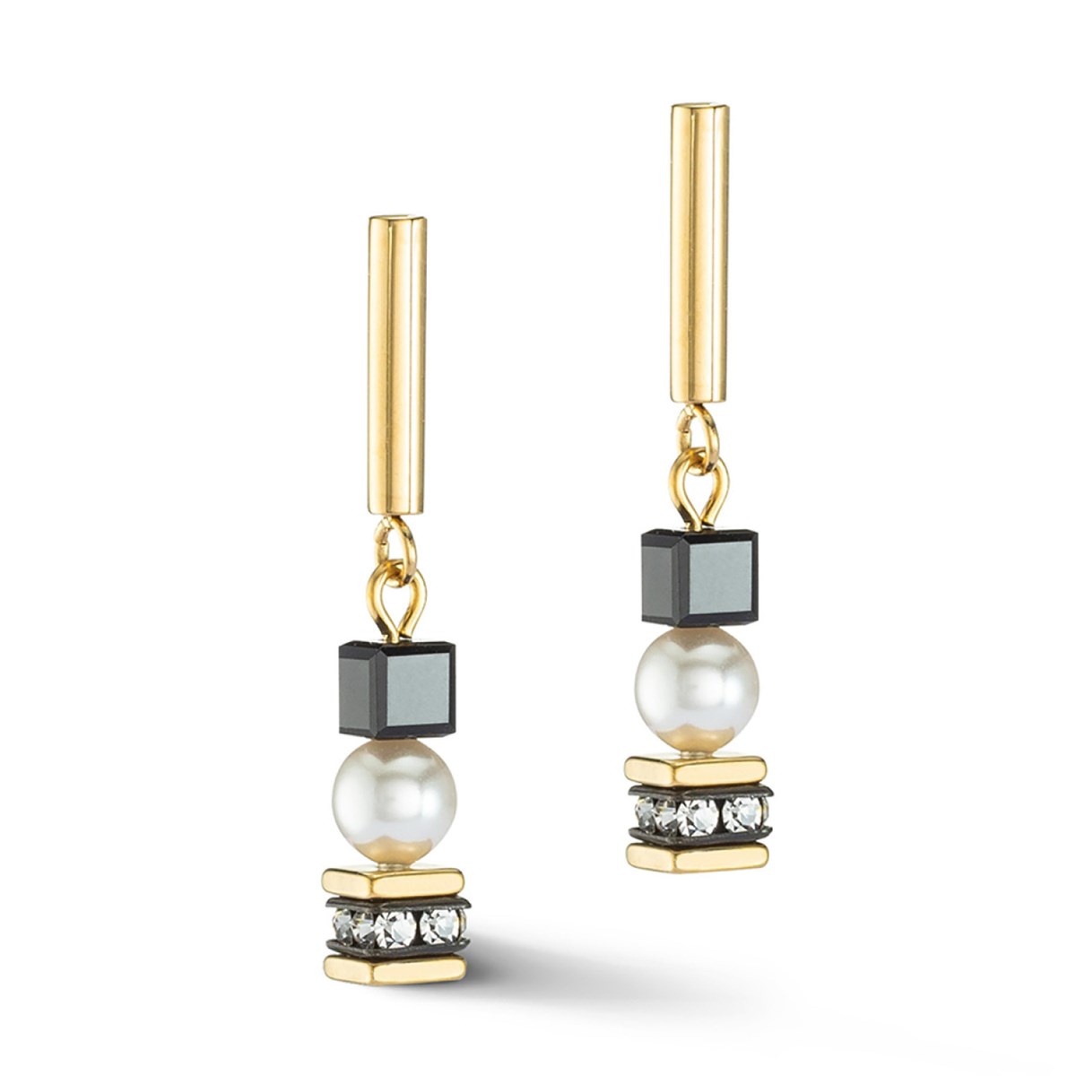 Boucles d'oreilles Coeur de lion MysteriousCubes et Pearls doré-noir