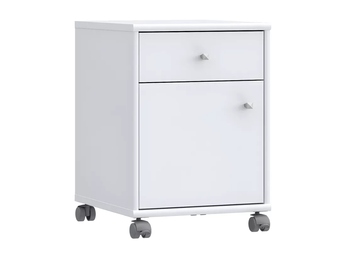 Caisson sur roulettes H. 54 cm décor blanc et effet aluminium - MARIA