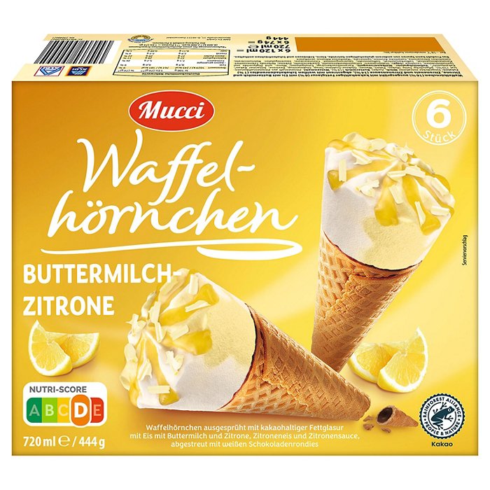 MUCCI Waffelhörnchen 720 ml, Zitrone-Buttermilch
