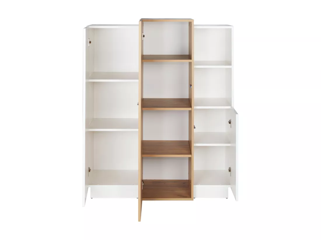 Buffet haut FRANCOLI - 3 portes et 2 niches - Blanc et chêne