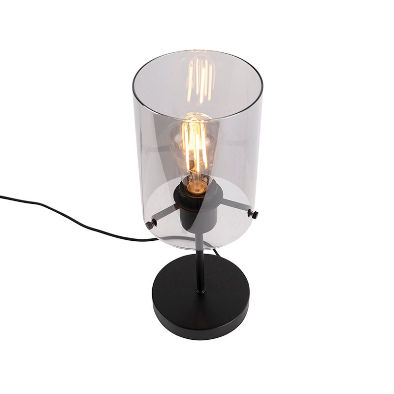 Design tafellamp zwart met smoke glas op standaard - Dome