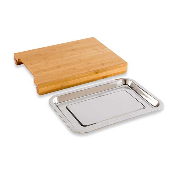 Planche à découper bambou 34 cm avec bac amovible inox Mathon