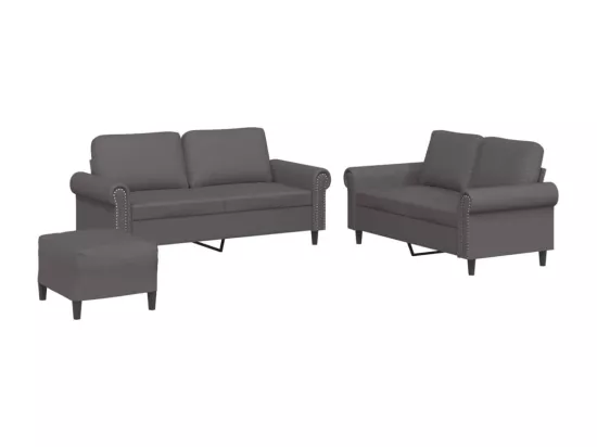 Ensemble de canapés 3 pcs avec coussins Gris Similicuir